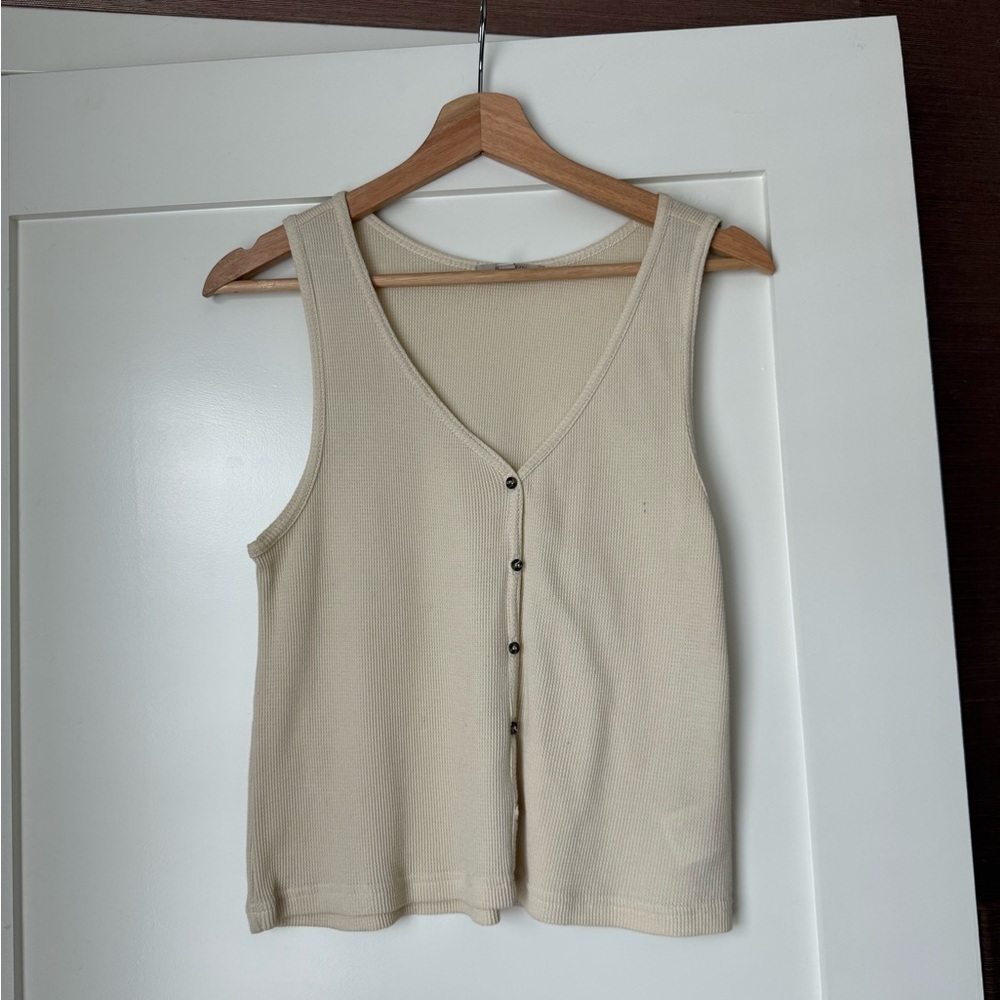 Brixton Cream Lightweight Waffle Button Up Tank
